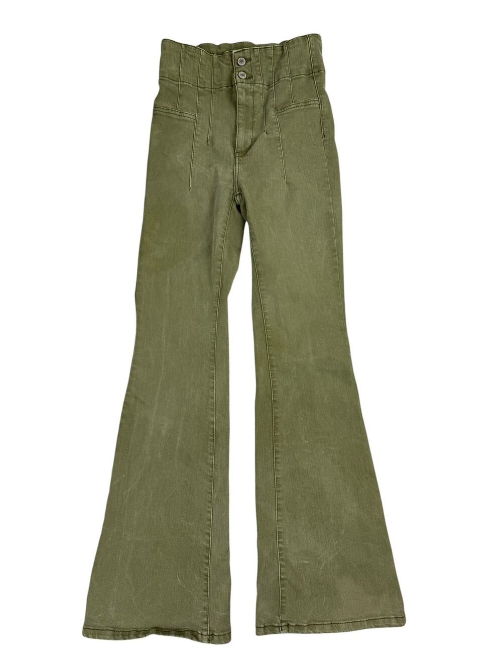 FREE PEOPLE Jeans 26 Green We The Free Jayde Flare High Waisted Stretch Military